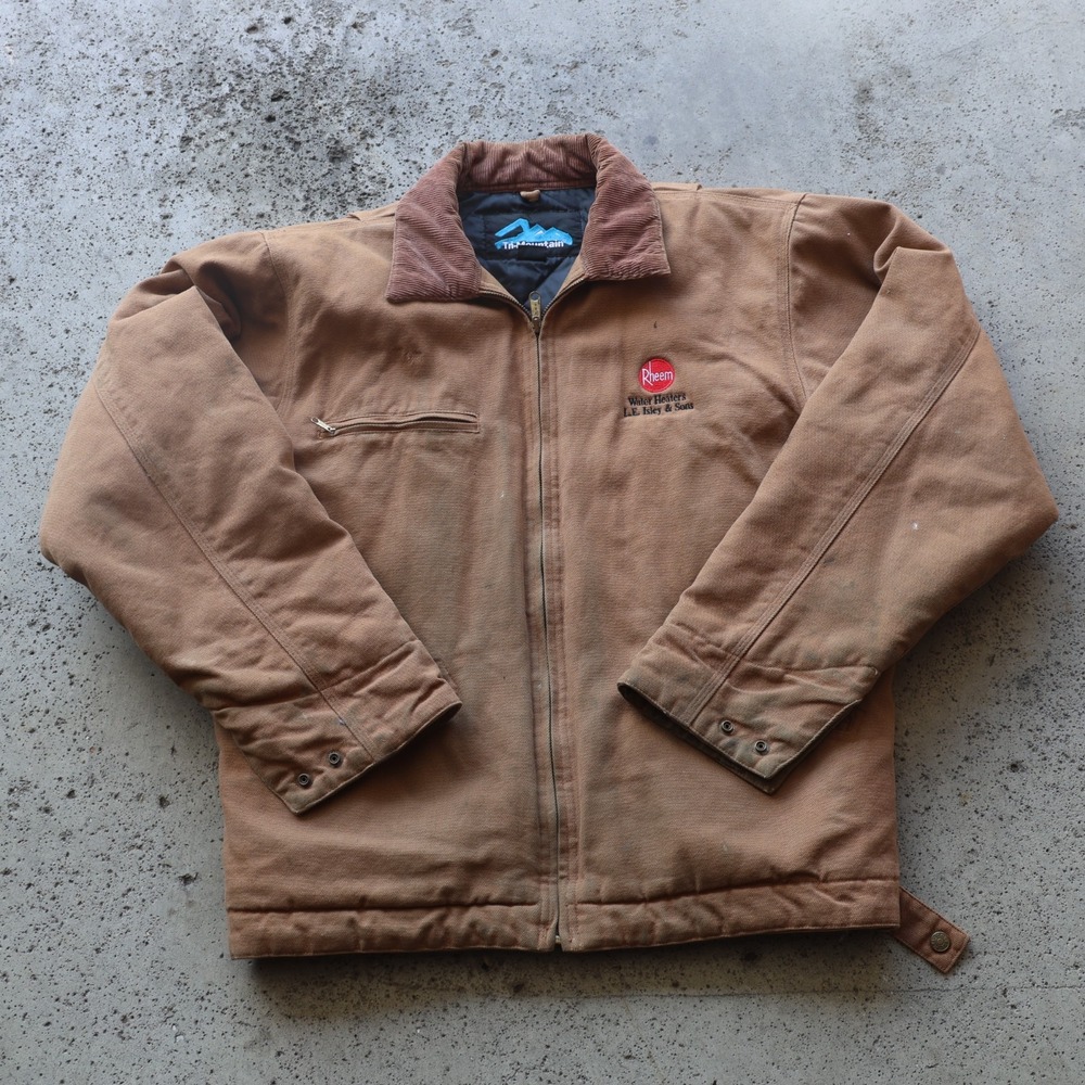 Vintage Tri-Mountain Rheem Water Heaters Brown Canvas Work Jacket Men's M